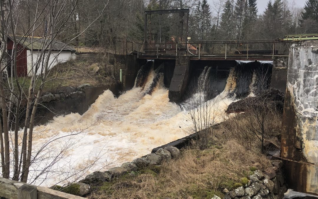Det är mycket vatten i våra vattendrag.                            En dag i februari 2020 vid kalkstationen                          Vrå i Ljungby kommun.